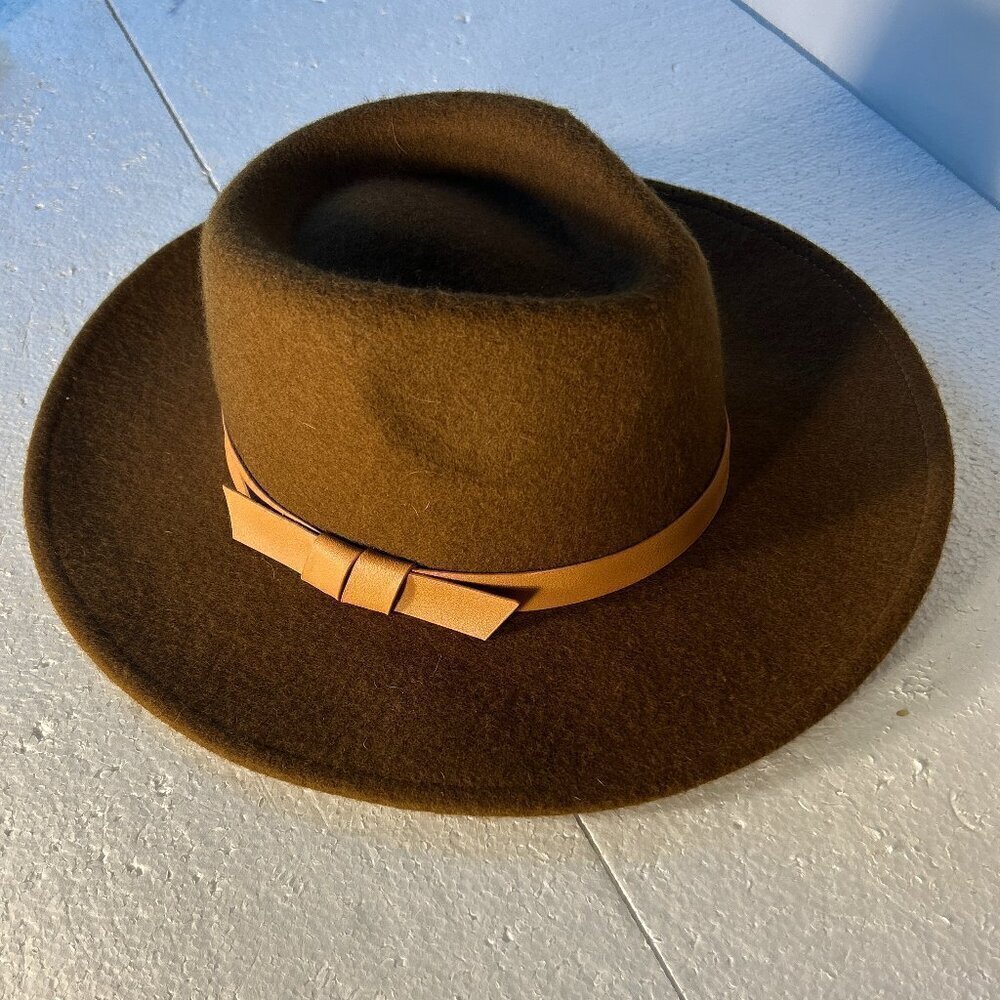 Brown Wool Fedora flat brim hat Classic Boho Western Steampunk Staple Unisex